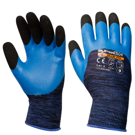 Rękawice powlekane lateksem SuperTech Blue Fix / rozmiar 11 (opakowanie 12 par)