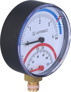 Termomanometr TM80, 0-4 bar, 20-120 st.C, radialny, z zaworem montażowym R1/2"