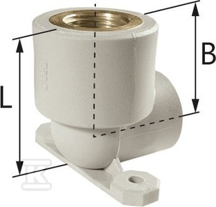Kolano ścienne z uszami PP-R GW - 20 Rp1/2" L = 45 mm