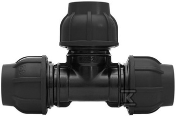 Trójnik zaciskowy PP 90st. 50x50x50 PN16, do rur PE, kolor czarny